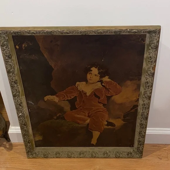 Vintage Framed Portrait Art of the Red Boy - Picture 1 of 4